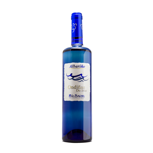Botella de vino azul